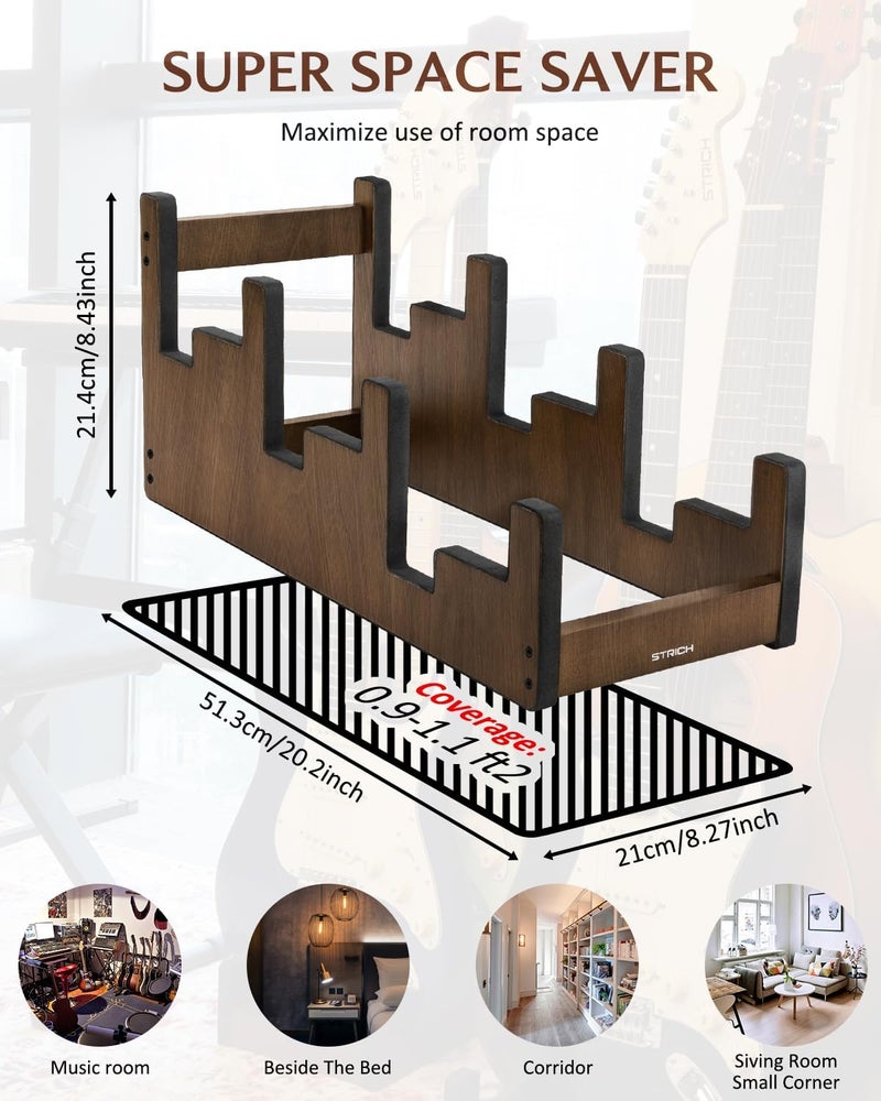 STRICH Wooden Guitar Stand for Multiple Guitars, 3-Holder, Front Display Space-Saving Floor Guitar Rack for Home, Studio, Stage, Walnut Color, L-3AW (For 3 Acoustic) - Image 5